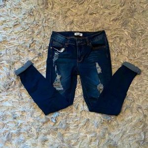 Dark blue ripped skinny jeans